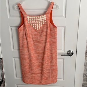 Trina Turk orange and cream dress, beading at neck